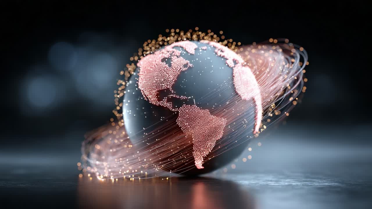 A Stunning Visual Representation of Earth Surrounded by Sparkling Trails, Illustrating the Concept of Connectivity, Modernity, and Innovation in a Digital World