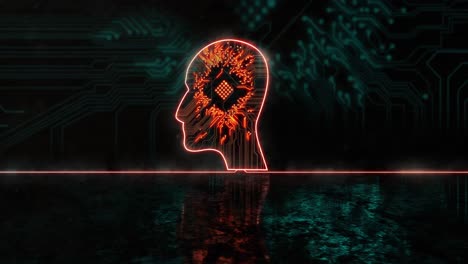 animation of glowing orange human head k over blue processor socket