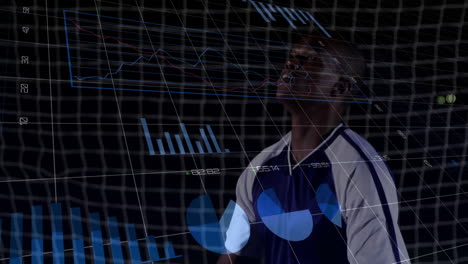 Graphs-and-charts-animation-over-athlete-in-sports-uniform-near-goal-net