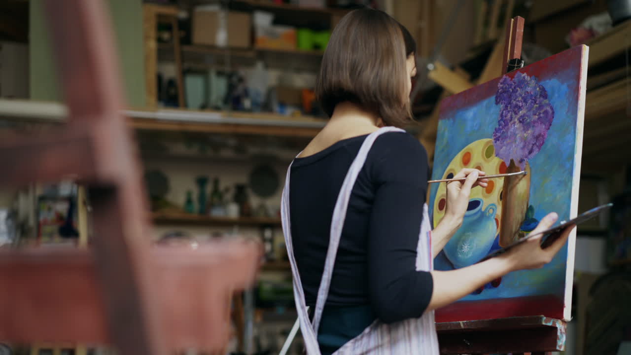 Woman Painting Still Life in Art Studio