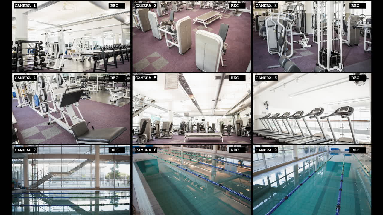 Screens with cctv surveillance camera views