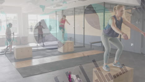 Animation-Einer-Schnittstelle-Zur-Datenverarbeitung-Beim-Crosstraining-Verschiedener-Frauen-Im-Fitnessstudio