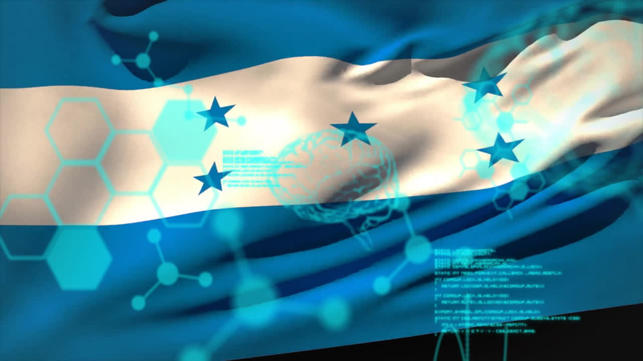 온두라스의 발 위에 뇌와 분자와 함께 데이터 처리의 애니메이션