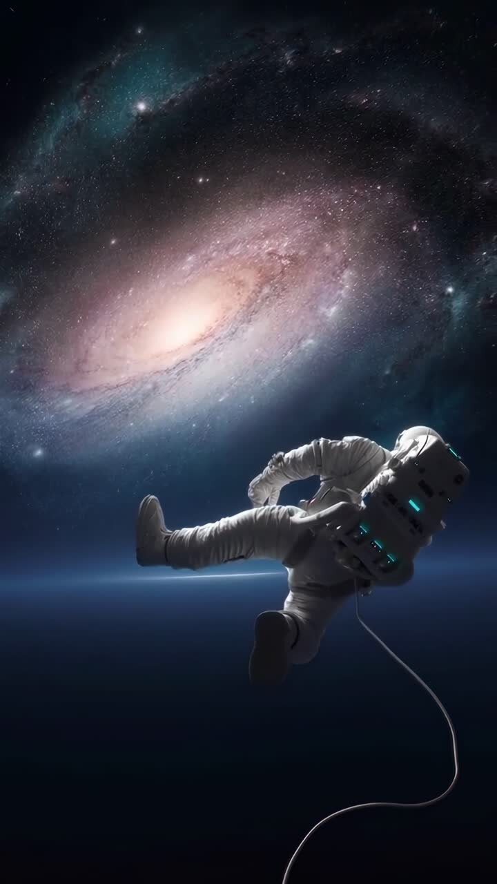 Astronaut Floating in Space with a Spiral Galaxy in the Background