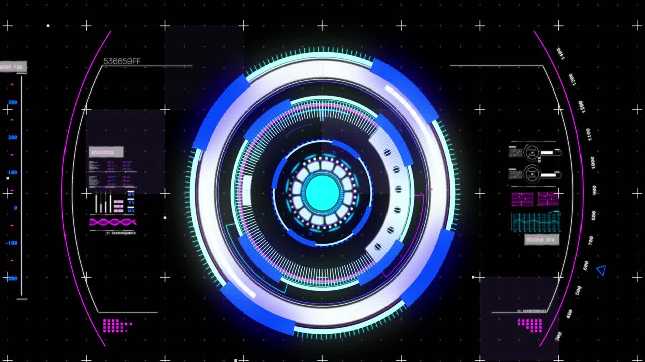 검은색에 대한 정보와 데이터와 함께 원형 범위 스캐닝의 애니메이션