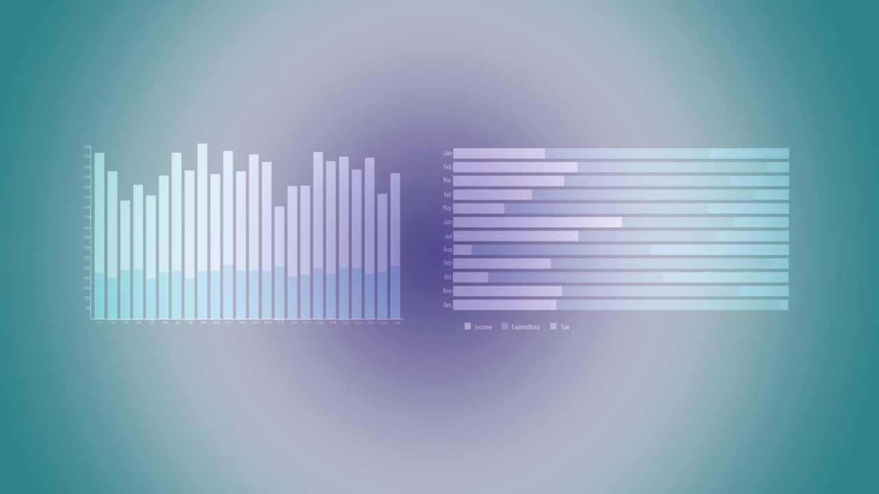 animación del procesamiento de datos estadísticos contra un fondo de gradiente azul