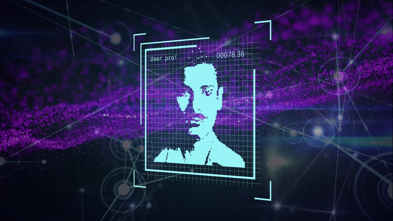 animación de la red de conexiones y la interfaz digital sobre un fondo negro