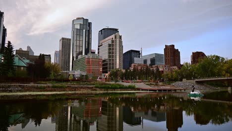 skyline of calgary alberta early in the morning in fall