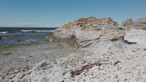 seascape with rauk formation on sunny day