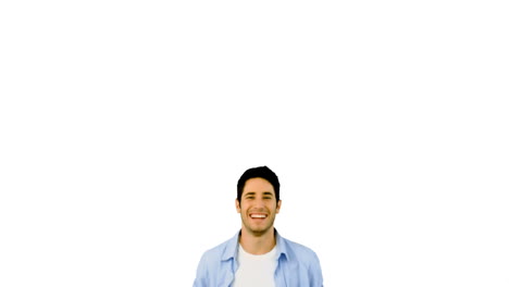 hombre saltando de alegría sobre un fondo blanco