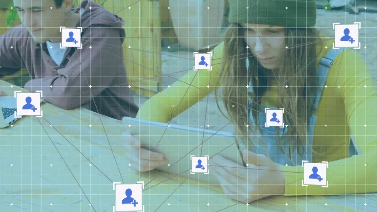 web de iconos de conexiones contra la mujer usando tableta digital