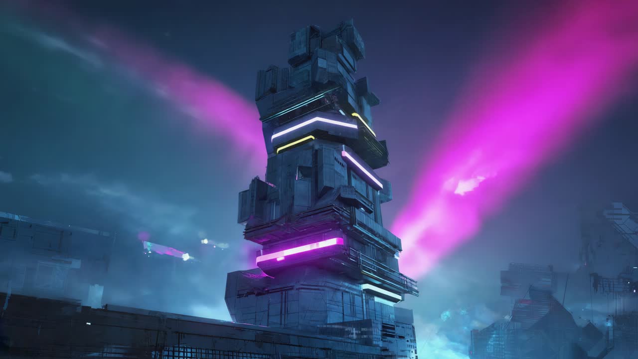 Futuristic Urban Landscape with Neon Lights