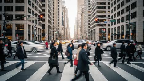 people crossing a busy city street with motion blur