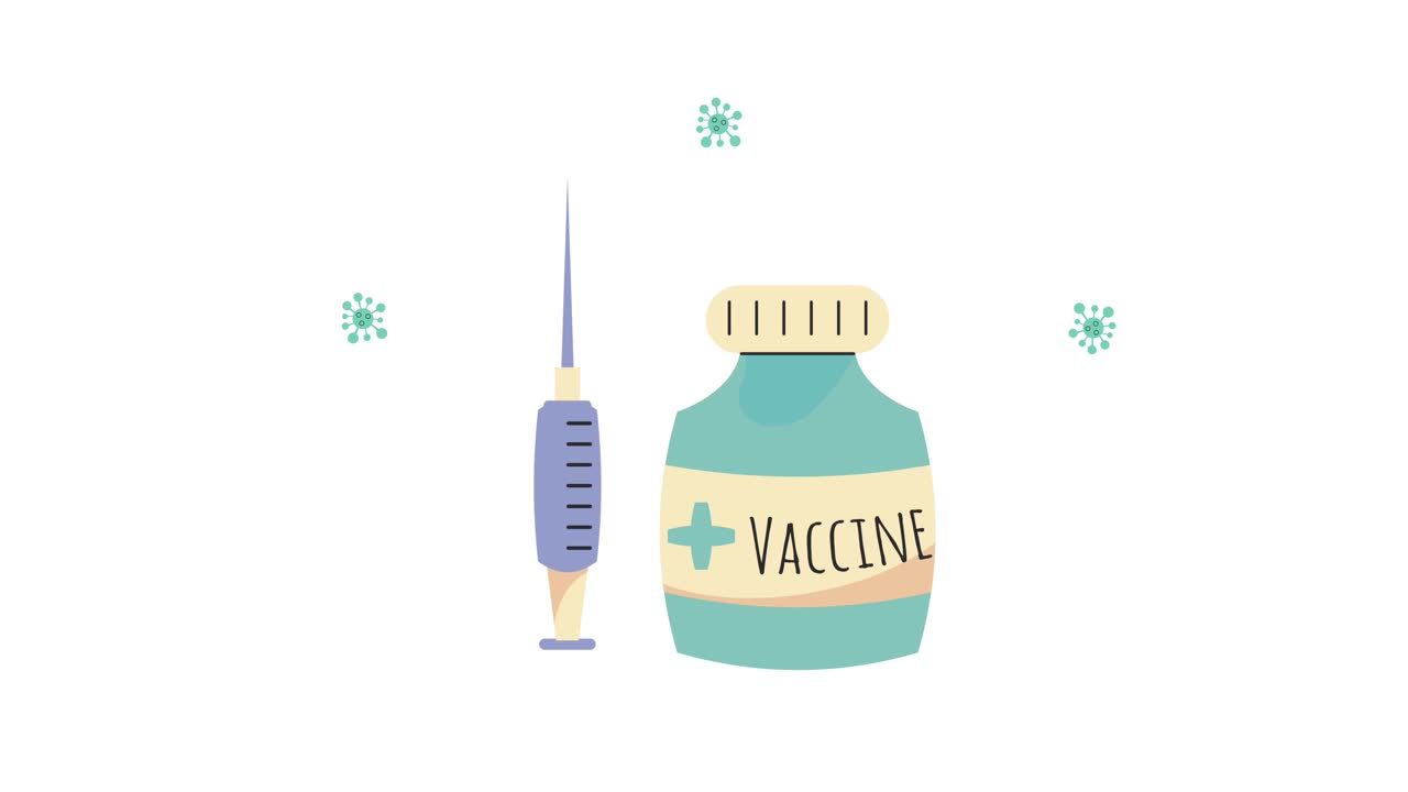 코로나19 백신 애니메이션과 함께 병과 주사