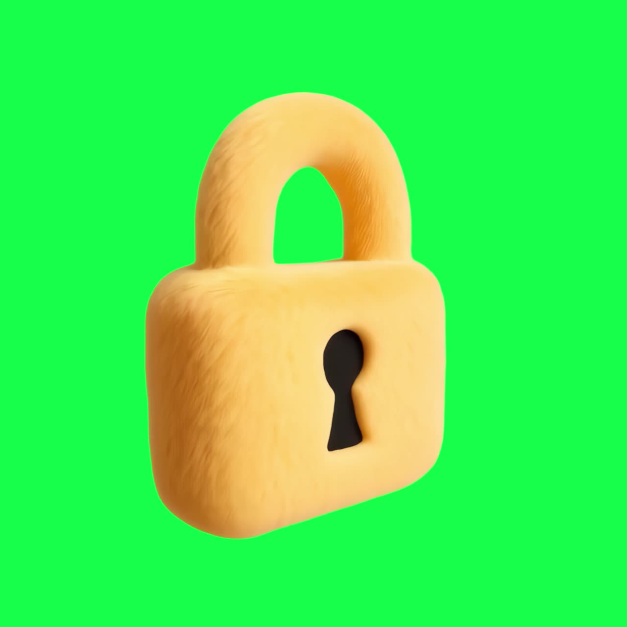 3D yellow lock security icon animation, transparent 4K video, green screen
