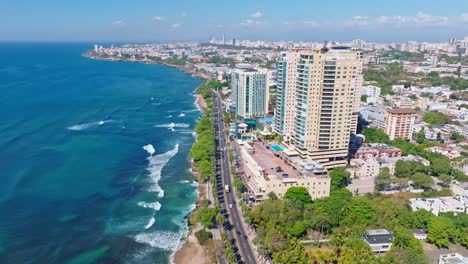 seafront skyscrapers along george washington avenue, malecon of santo domingo in dominican republic