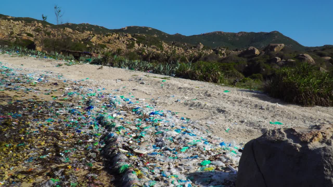 Devastation of Bãi Chuối banana point. Thung Beach in Vietnam due to plastic wastes