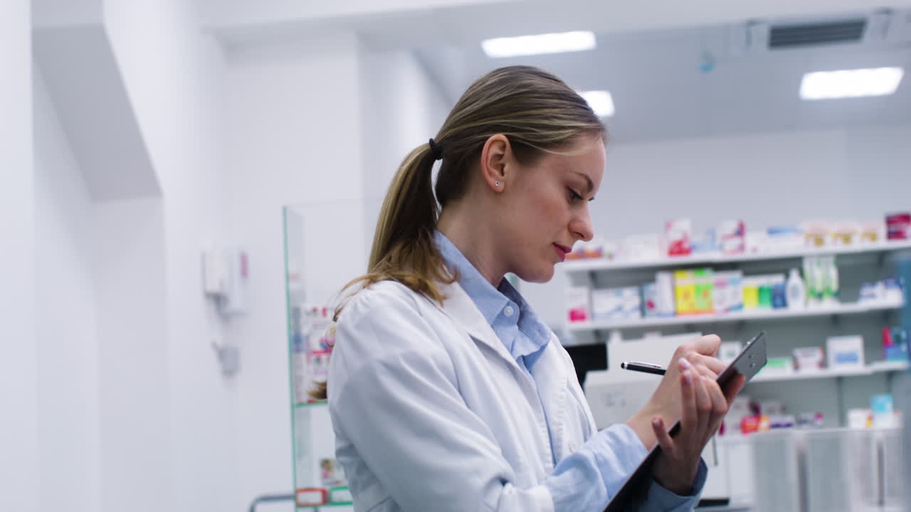 mujer joven, escritura, en, un, portapapeles