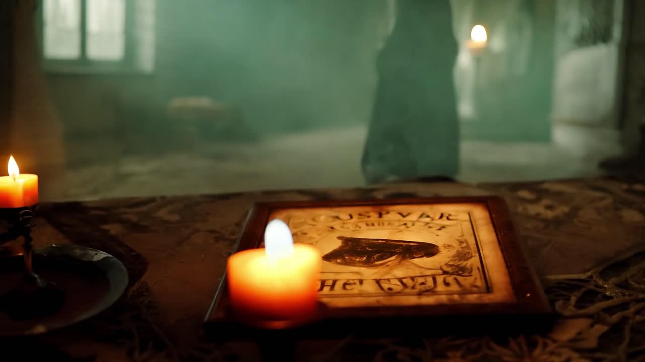 una mujer espeluznante en un castillo embrujado