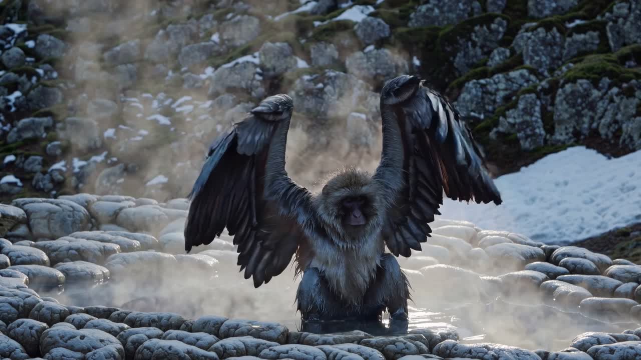 Mythical Monkey in a Hot Spring