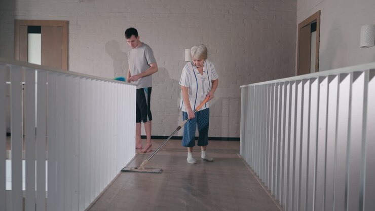 Family Cleaning the House