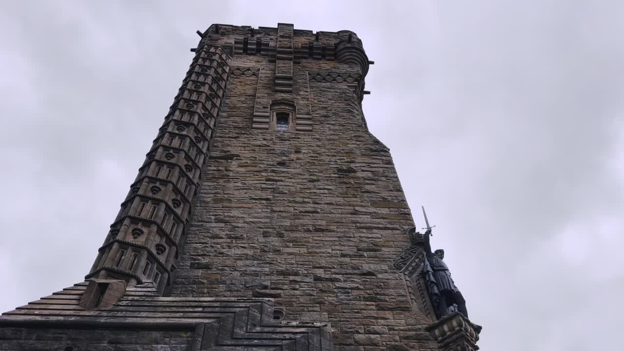William Wallace National Monument in Scotland. Camera tilts from top to bottom