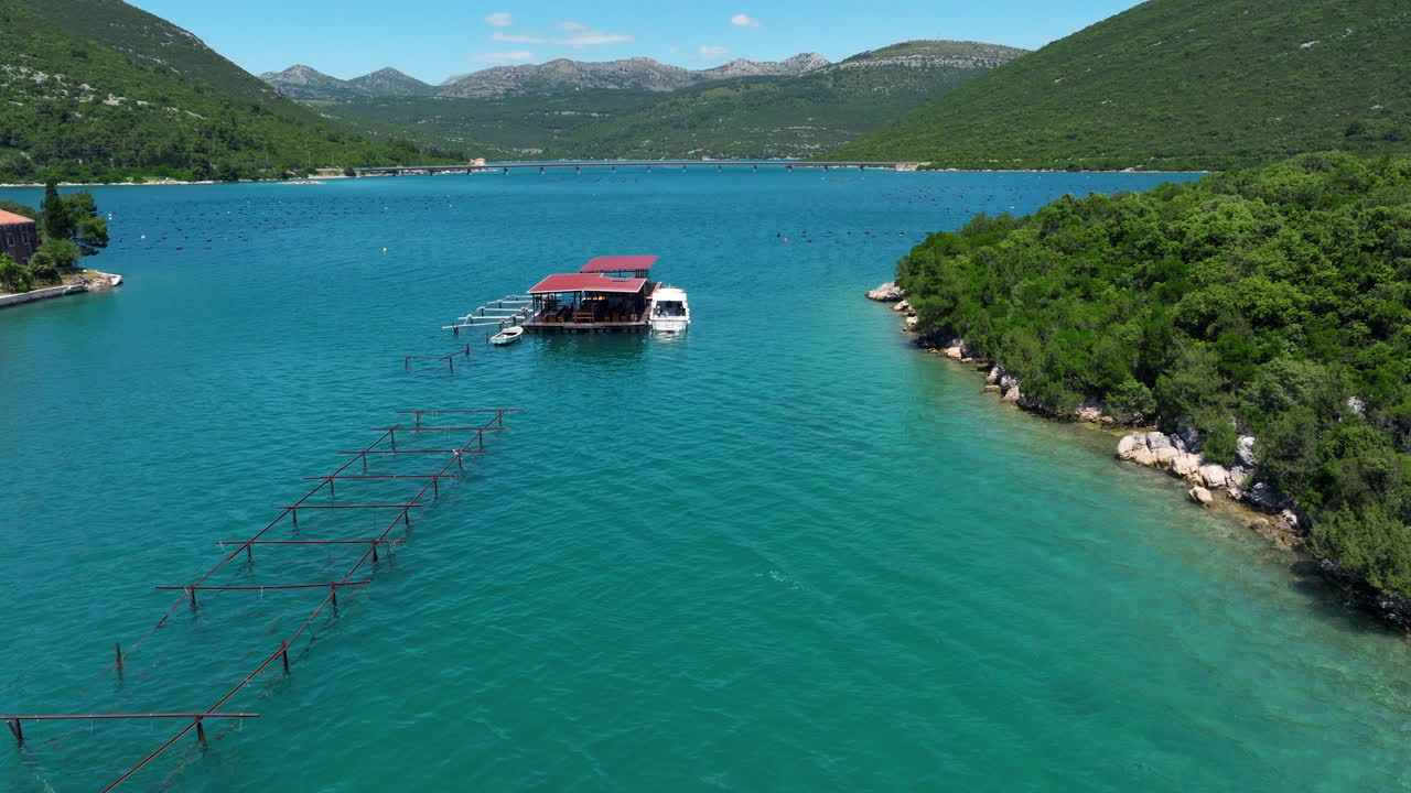 Oyster Farming In The Mali Ston Bay Of Croatia - Drone Shot