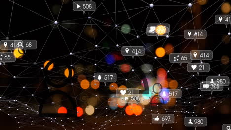 Animation-of-social-media-icons-with-numbers-and-network-of-connections-on-black-background