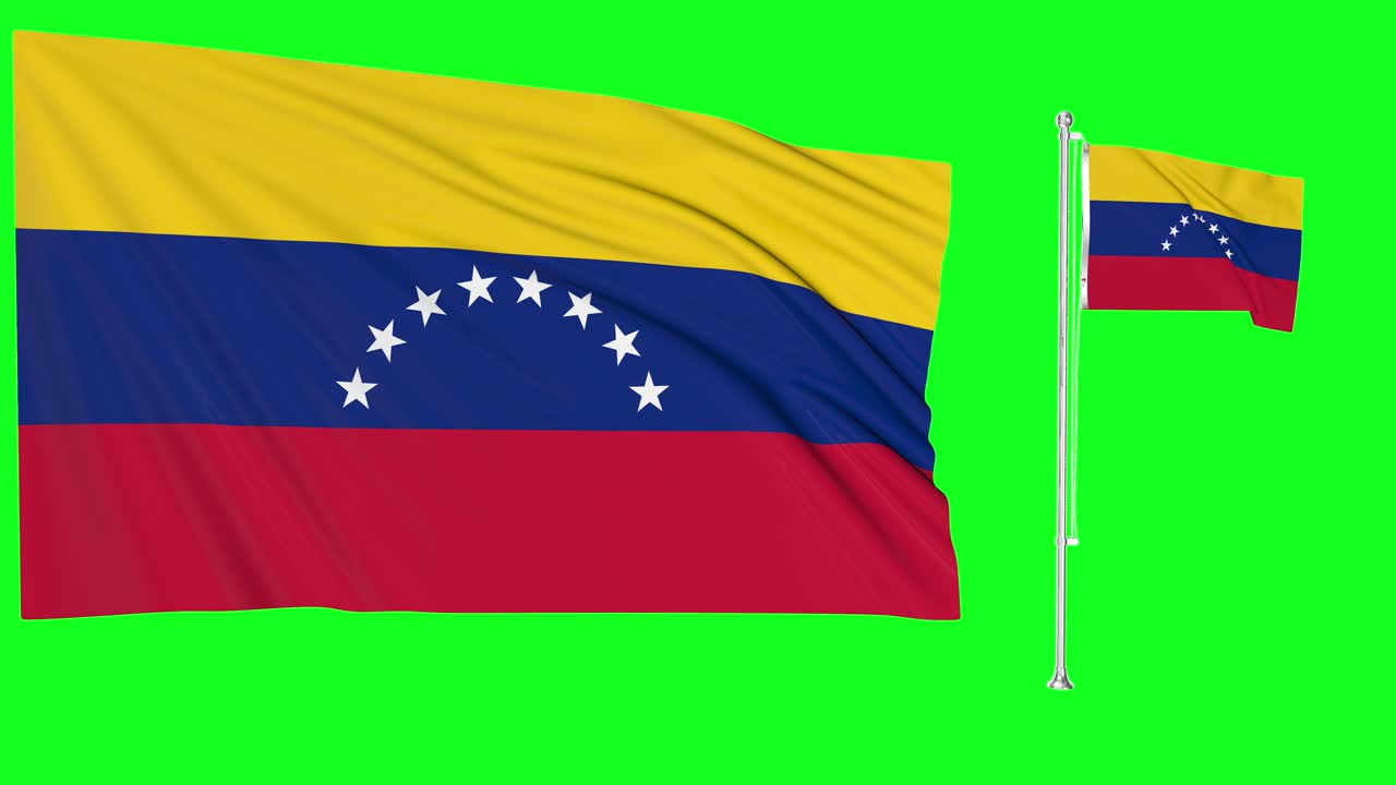 pantalla verde ondeando la bandera o el asta de la bandera de venezuela