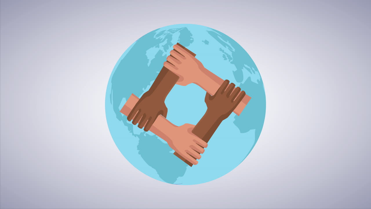 인종차별 캠페인을 중단하라 인종 간 손과 심장 행성
