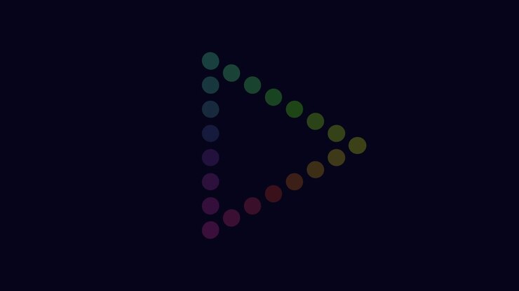 Vibrant small circles arranged in a triangular pattern form an abstract, colorful design in the image