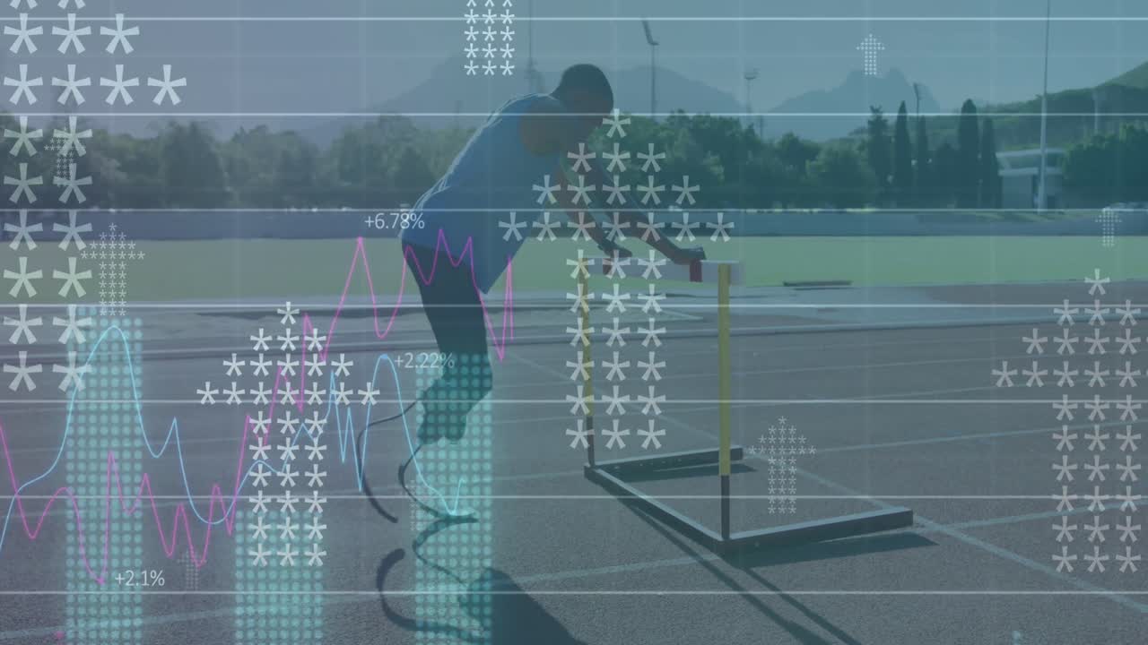 경주 트랙에서 장애인 남성 운동선수에 대한 데이터 처리 애니메이션