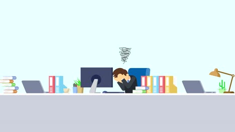 business man is working. be troubled. business emotion concept. loop illustration in flat style.