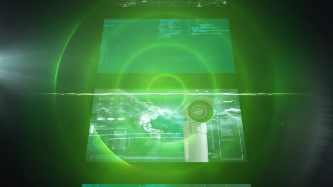 animación de pantallas digitales sobre círculos verdes