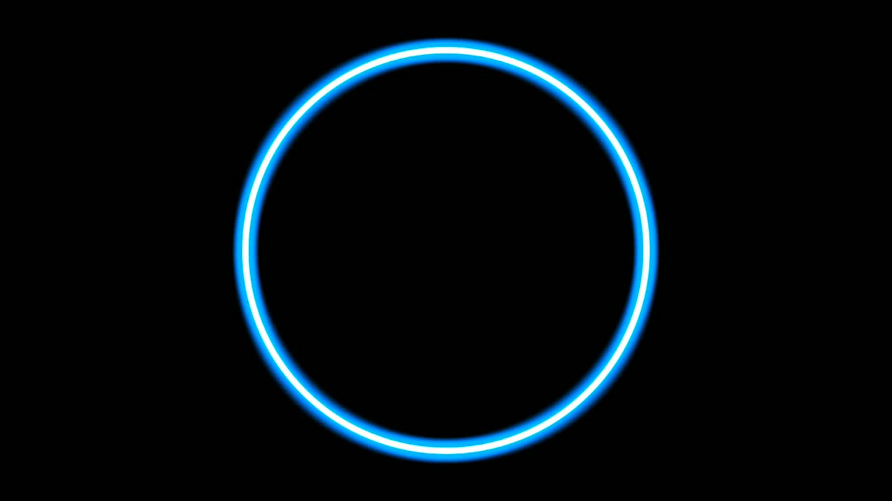 파란색 네온 빛 원, 검은색 배경의 경계 애니메이션, 빈 복사 공간과 함께 현대적인 경계
