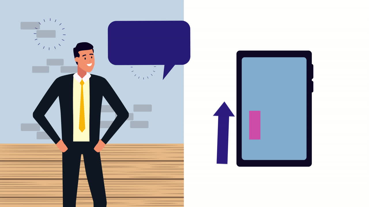 elegant businessman worker with speech bubble and smartphone