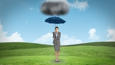 Zusammengesetztes-Bild-Einer-Geschäftsfrau-Mit-Einem-Regenschirm