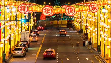 4k.time lapse chinatown road at night of singapore