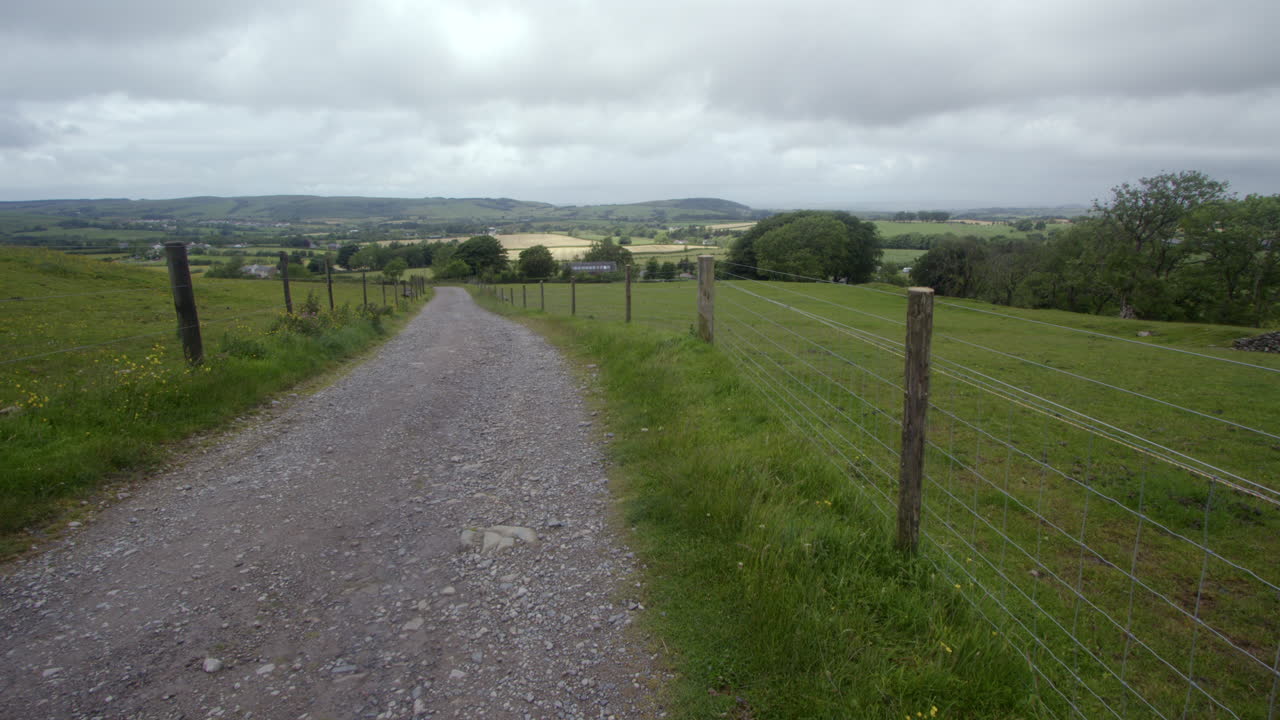 Scenic Gravel Road through Irish Countryside