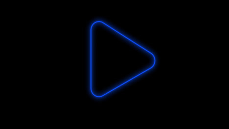 animation of blue neon play icon flickering on black background