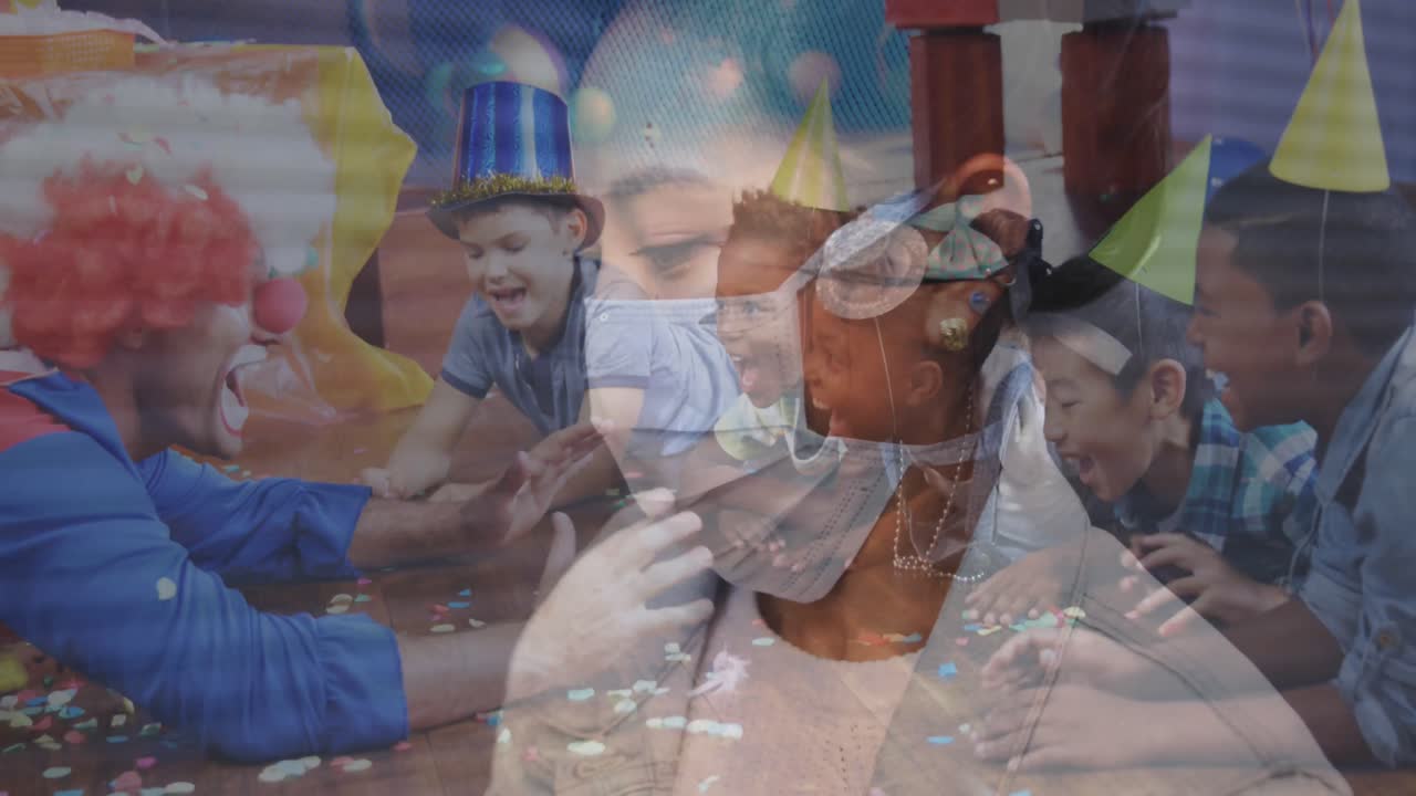 생일 파티 에서 아이 들 을 대고 기침 하는 얼굴 마스크 를 입은 여자