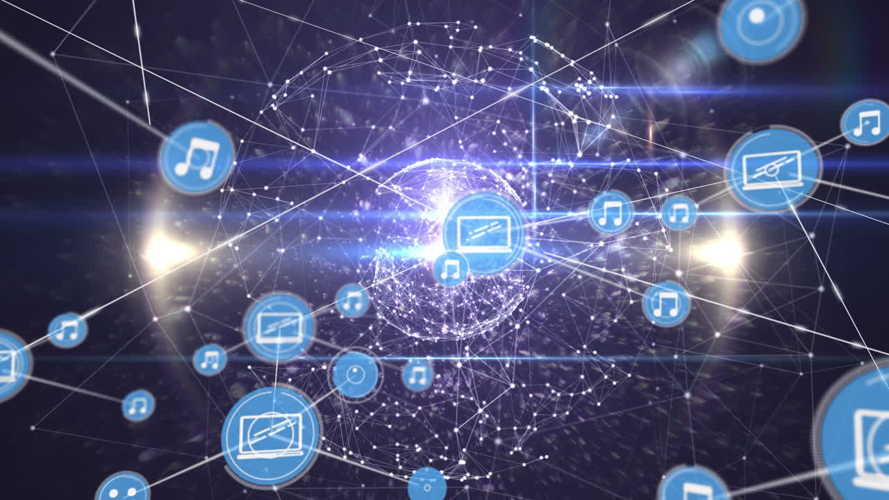 어두운 배경 위의 연결 네트워크의 애니메이션