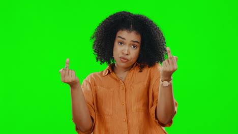 Face,-green-screen-and-woman-with-attitude