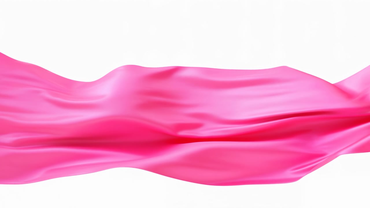 Tessuto di raso rosa che fluttua nell'aria, movimento ondulatorio dinamico e lucentezza, illuminazione da studio ad alta chiave, astratto.