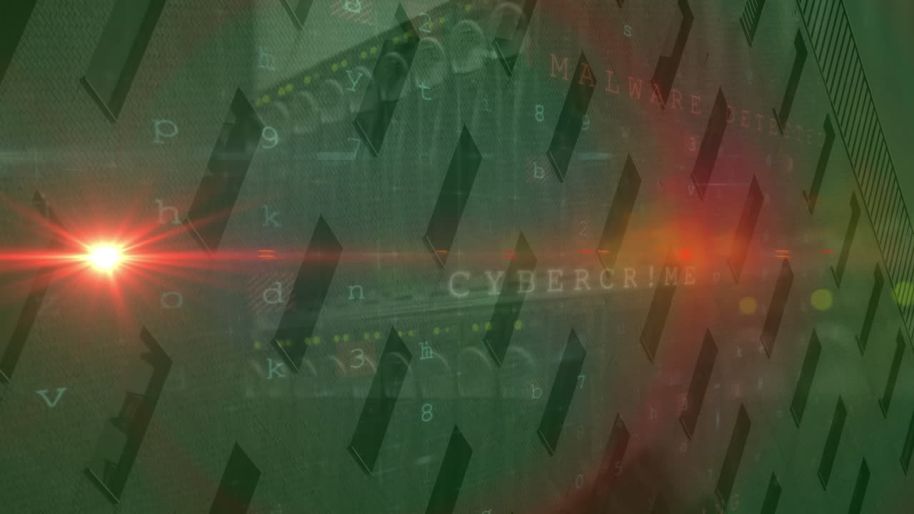 Animation of light trails with server and cyberattack warning over cityscape