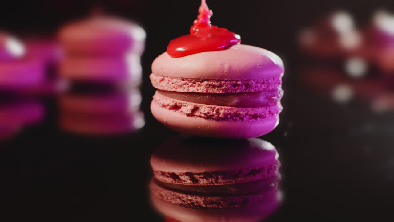 Pink Macarons with Red Drizzle
