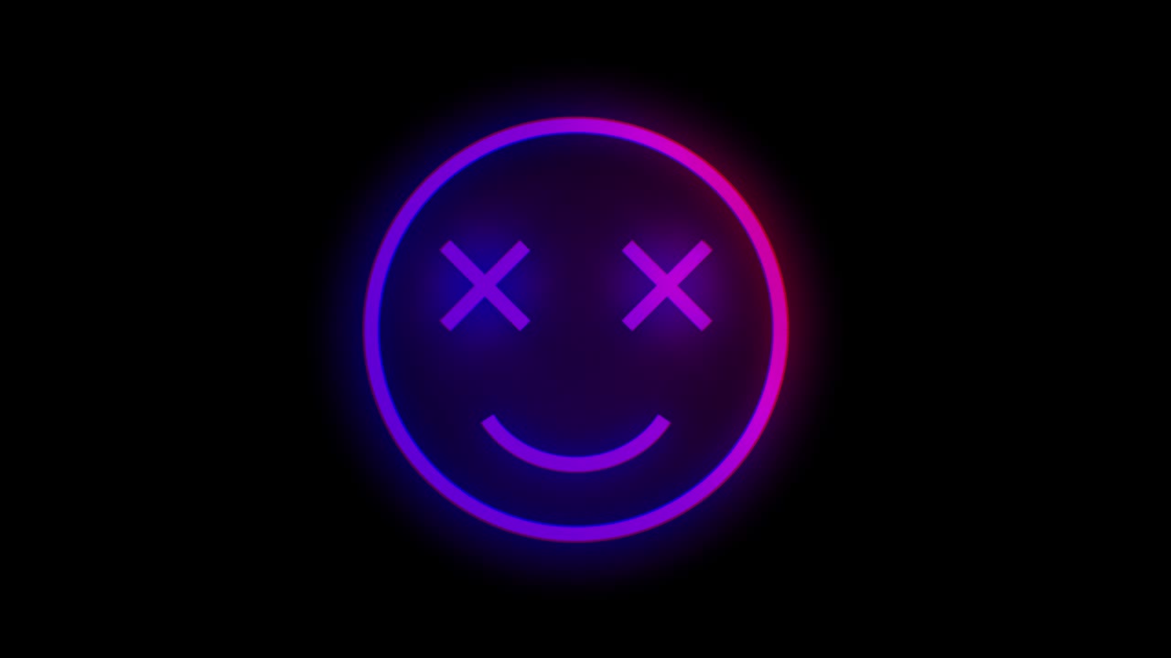 Glowing bright blue and purple smile sign. 3d animation rendering neon colorfully wire. Animation UHD 3840x2160.