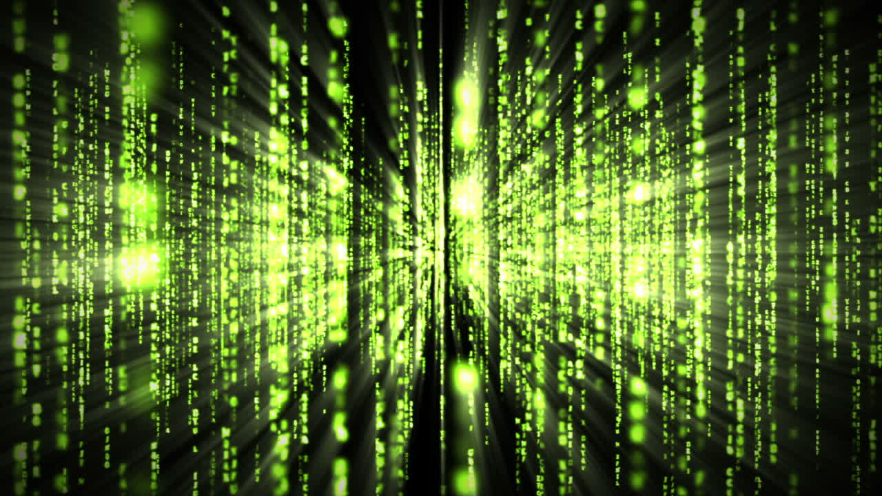 Lines of green blurred letters falling