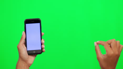 Scroll,-phone-and-hand-on-green-screen