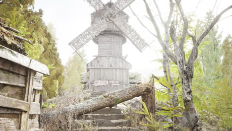 Antiguo-Molino-De-Viento-De-Madera-Tradicional-En-El-Bosque